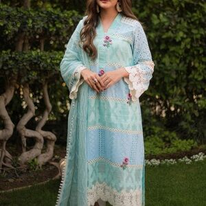 Elegant Blue Floral Embroidered Dress